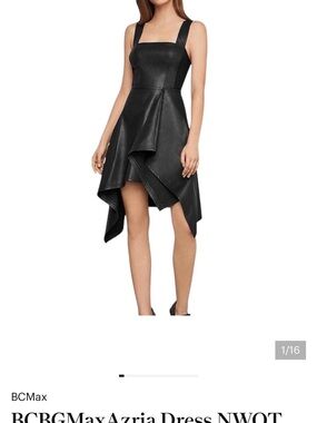BCBGMaxAzria Black Asymmetrical Faux-Leather Handkerchief Hem Dress